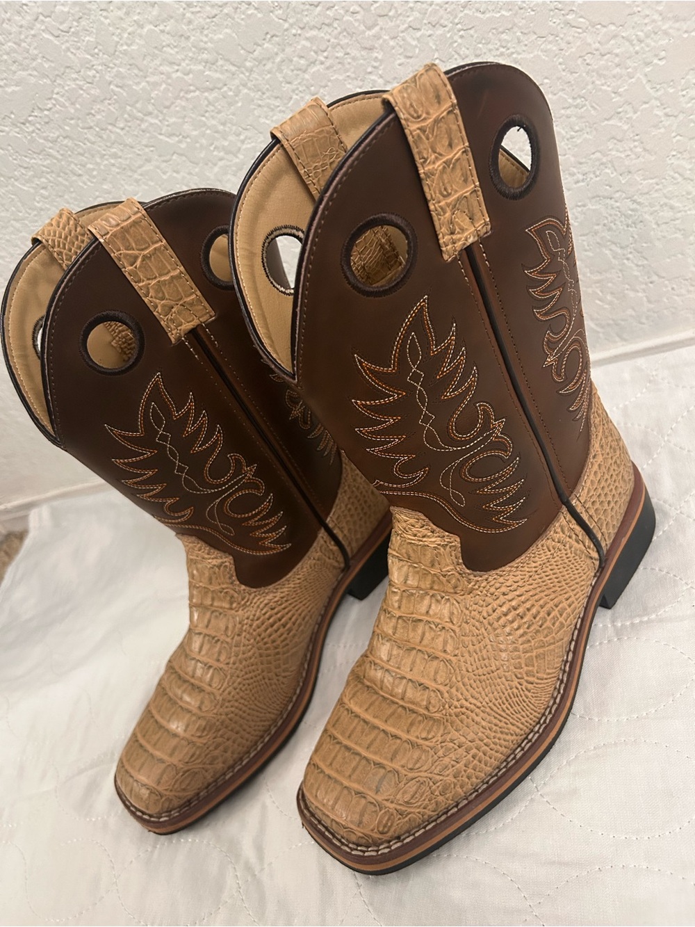 Kids Two-Tone Tan & Brown Western Cowboy Boots